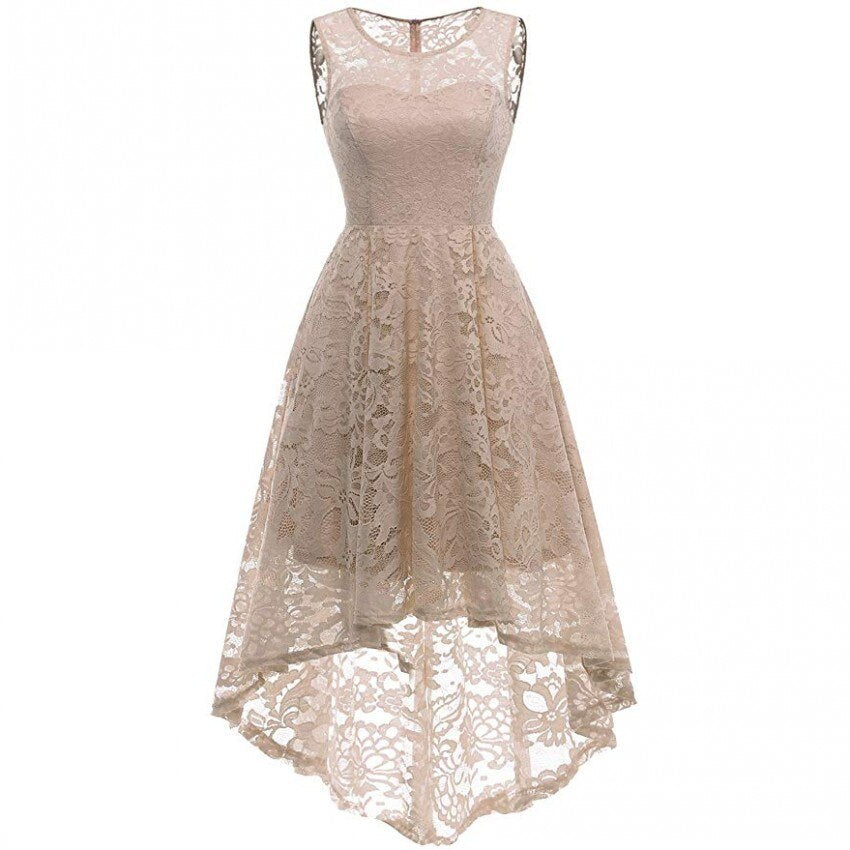 Christmas Vintage Lace Long Maxi Dress High Low Summer Women Princess Floral Lace Birthday Party Swing Evening Party Sundress