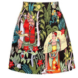 Summer Women's Vintage Mini Skirt 40s 50s 60s Floral Print Flower High Waist Slim Cotton Chic Skater Boho Girl Retro Female