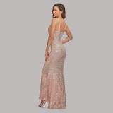 Sexy Sequins Evening Dresses V Neck Sleeveless Mermaid Women Occation Formal Party Gowns Spaghetti Strap Vestidos