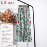 High Waist Floral Print Mid Calf Long Pleated Women Summer Vintage Elegant Chiffon Midi Skirt