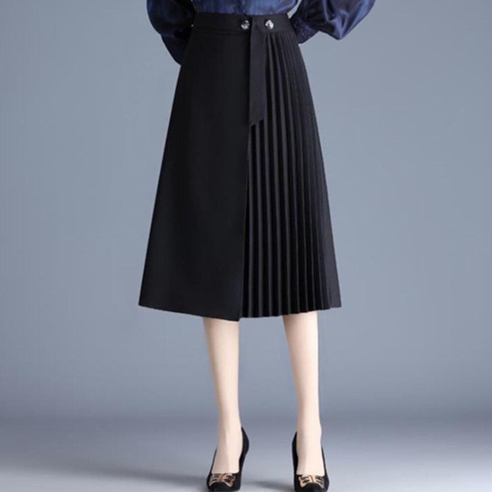 High Waist Long Women Korean Style Solid Color All-match Ladies Elegant A-line Skirt