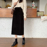 Women High Waist Long Korean Style Solid Color All-match Straight Ladies Elegant Casual Skirt