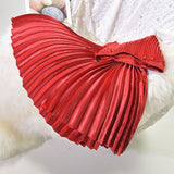 Autumn Winter Women Elastic High Waist Pleated A-Line Long Skirts