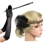 1920s Flapper Accessories Feather Headband Gloves Cigarette Holder 3 Pack Great Gatsby Party Costume Accessories Set for Women