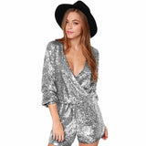 Sequins Jumpsuit Sexy Paillette Spot Gold Silver Rompers V-neck Shorts Plunging DS Dance Evening Party Overalls