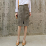 Office Lady Elegant Pencil Skirts Korean Style Vintage Plaid Knee-length Women High Waist Pencil Skirt