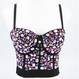Crop Top With Built In Bra Acrylic Imitation Stones Push Up Sexy Corset Tops Performance Underwear Camisole