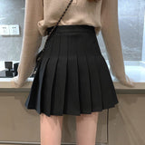 Women High Waist Pleated Skirt Korean Sweet Style Solid Color Ladies A-line Casual Mini Skirts