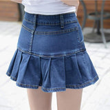 Harajuku Punk Denim Mini Pleated Summer High Waist Jeans Shorts Skirts Women Korean Ruffles Bottoms