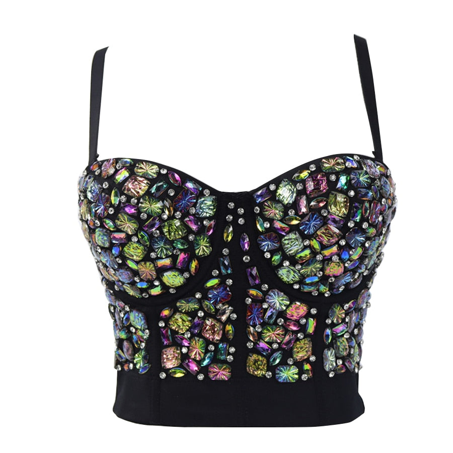 Push Up Bralette Colorful Acrylic Short Nightclub Party Sexy Top With Built In Bra Crop Top Women Camis Tops