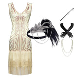 1920s Retro Sequin Tassel Dress Pin Bead Tassel Party Dinner Dress With Accessories
