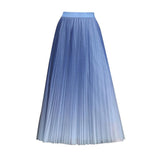 Summer Gradient Pattern A-line Pleated Long Women Tulle Skirt Streetwear Elegant Elastic Waist Midi Skirt