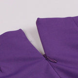 Tonval Purple Elegant V Neck High Waist Belted Vintage Pleated Midi Dress