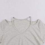 Gray Women Short Sleeve Cold Shoulder Solid Basic Design Asymmetrical Hem Loose Dresses