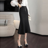 Ladies Elegant Slim Mermaid Spring Office Style All-match High Waist Women Black Long Skirt