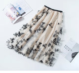 Women Mesh High Waist A-Line Chic Embroidered Yarn Elegant OL Skirts Butterfly Streetwear