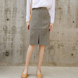 Office Lady Elegant Pencil Skirts Korean Style Vintage Plaid Knee-length Women High Waist Pencil Skirt