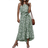 Ladies Boho A-Line O-Neck Polka Dot Maxi Long Holiday Foral Print Beach Dress