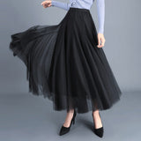 Women Korean Mesh A-Line High Waist Solid Casual Bohemia Skirts Outwear
