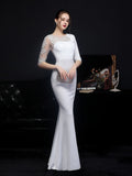 Half Sleeve O Neck Mermaid Evening Dress Cut Out Lace Tafftal Formal Women Elegant Occation Prom Dress