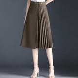High Waist Long Women Korean Style Solid Color All-match Ladies Elegant A-line Skirt