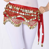 Women Sweet Bellydance Hip Scarf With Gold Coins Skirts Wrap Noisy Egyptian Dancing Hand Crocheted Bead Velvet Waist Belt