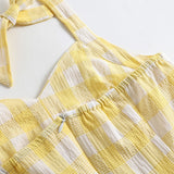 2021 Vacation Women Summer Dress Sexy Backless Party Halter Neck Yellow Plaid 50s Vintage High Waist Ladies Swing Dresses