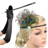 1920s Flapper Accessories Feather Headband Gloves Cigarette Holder 3 Pack Great Gatsby Party Costume Accessories Set for Women