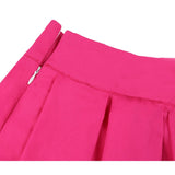 Women Fashion Casual Solid Color Pink Vintage High Waist Pleated Skirt Retro Rockabilly Ladies Midi Skirts Girl School Skater