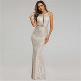 Sleeveless O-neck Evening Dress Sequins Mermaid Robe De Soriee Floor-Length Party Sparkle New Formal Dress