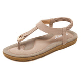 Women PU Leather Classics Brand Metal Decoration Flat Sandals Open Toe Round Head Sandal Size 35-42