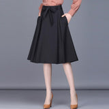 Women Elegant High Waist Ladies Office Black Long Midi A-Line Skirt