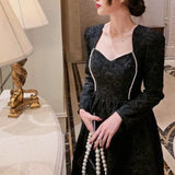 French Black Vintage Dresses Women 2021 Autumn Evening Party Dress Korean Fashion Long Sleeve Elegant Y2k Dress Retro Design