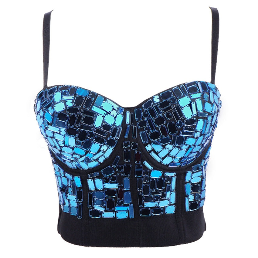 New Camis Top Sequins Slim Disco Push Up Cropped Sexy Corset Tops Performance To Wear Out Crop Top