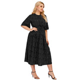 Black Polka Dot Plus Size Women Summer Sleeve Button High Waist Robe Vintage Retro Casual Dress