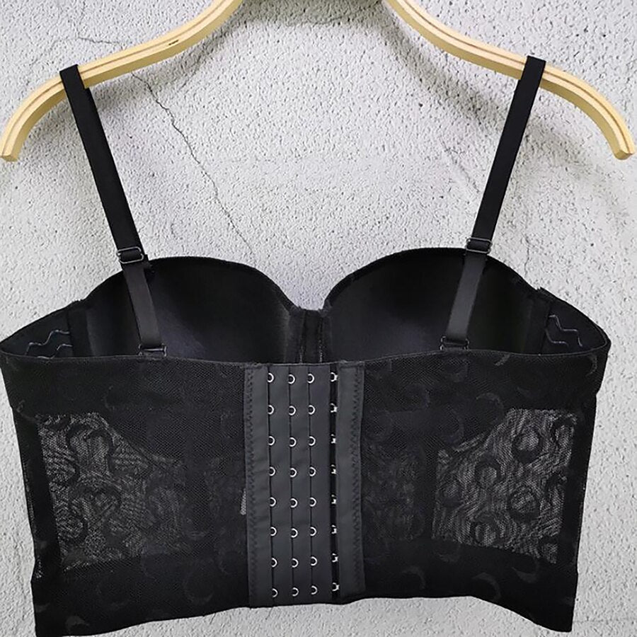 Mesh Lace Moon Pattern Crop Top Casual Sexy Women Top To Wear Out Push Up Bralette Bra Corset Sleeveless Clothes