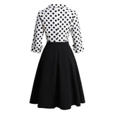 2021 White and Black Two Tone Polka Dot Elegant Vintage Midi Dress for Women Three Quarter Sleeve Winter Office Ladies Clothes