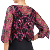 1920s Sequin Shawl Wraps Beaded Evening Cape Bridal Bolero Shrug Vintage V-neck Midi Sleeve See-through Party Shawl