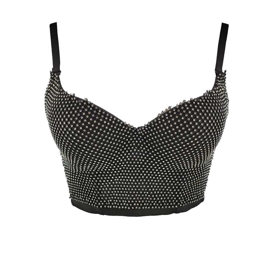 Beading Rhinestone Net Sexy Women Crop Top Push Up Bralette Camis in Bra Corset To Wear Out