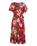 Bohemian Vintage Floral Print A-Line Long Boho Holiday Maxi Beach Dress