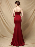 Burgundy Off Shoulder Soft Satin Rhinestone Dress Sexy Slit Evening Dress Women's Party Maxi Dress Long Prom Dress