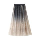 2021 Beautiful Gradient Color Long Tulle Skirts Women Korean A-line High Waist Pleated Maxi Skirt Female School Skirt Girls