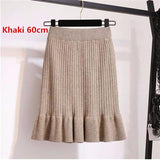 Elastic Women Pencil Warm Office Wear Elegant Knitted Straight Mid-Long Bodycon Skirt