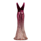 Sleeveless V-neck Evening Dress Mermaid Sequins Burgundy Party Gown Long Women Formal Robe De Soiree Splicing Velour Party Dress