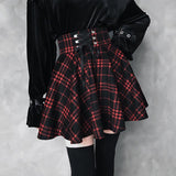 High Waist Mini Gothic Skirt Lace Up Front A-Line Checkered Harajuku Dancing Korean Style Sweat Short Punk Skirts Clubwear