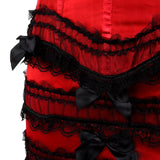 Women Sexy Bow Lace Overbust Corset Dress Satin Striped Corset Bustier Lingerie Top With One-Step Mini Narrow Dance Skirt Set