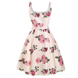 Women Floral Print Sleeveless Summer Tank Polyester Pin Up Style Pleated Vintage Midi Flower Dress