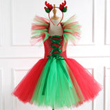 Girls Reindeer Dress Pricess Costume Handmade Tutu Mesh Dress Up 2021 Christmas Costume for Kids
