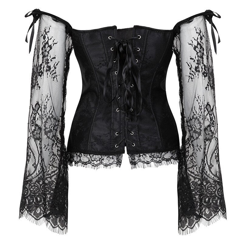 Gothic Corset Tops for Women with Sleeves Vintage Style Victorian Retro Burlesque Lace Corset and Bustiers Vest Fashion White