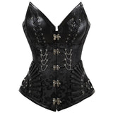 Steampunk Gothic Faux Leather 14 Spiral Steel Boned Overbust Corset Korse Black Goth Sexy Punk Bustiers